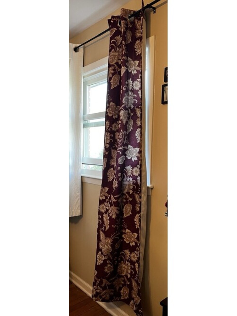 Burgundy Wine Beige Floral Metal Grommet 39” X 84” Lined Curtain One Panel